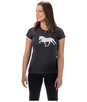 FENGUR Weiches T-Shirt mit Islandpferd-Motiv aus Strasssteinen auf der Brust. 100 % Baumwolle. - 652964-M-S
